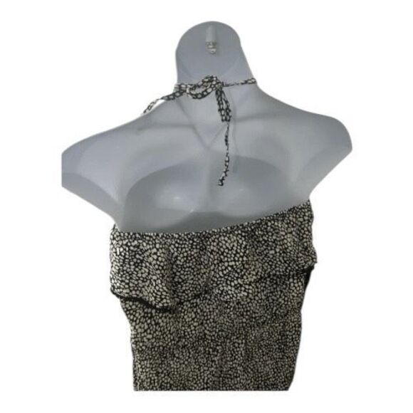 Old Navy Halter Ruffle Shorts Romper Jumpsuit Black & White Linen Size L Overlay - Picture 7 of 13